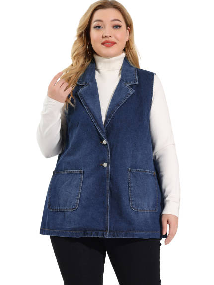 Agnes Orinda - Denim Vests Jacket with Pockets