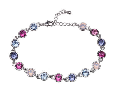 Bracelet de tennis en cristal plaqué rhodium, couleur fuchsia et rose opale - callura