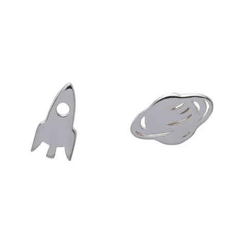 Ag Sterling - Boucles d'oreilles asymétriques "fusée et planète" en argent sterling