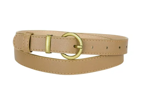 Allegra K- PU Leather Bronze Metal Pin Buckle Thin Waist Belt