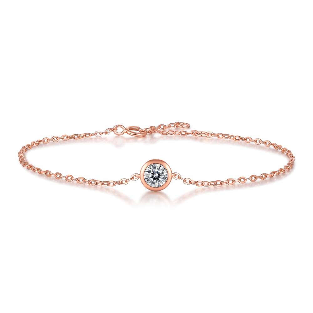 Stella Valentino Sterling Silver 18k Rose Gold Plated 0.50ct Lab Created Moissanite Solitaire Adjustable Bracelet