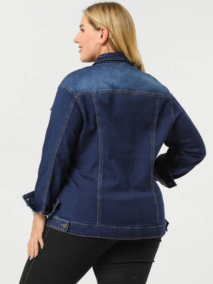 Agnes Orinda - Stitching Button Front Washed Denim Jacket