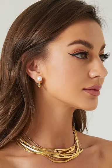 Classicharms-Gold Pearl Zirconia Multi-wear  Earrings