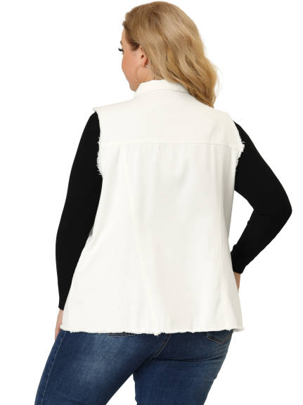 Agnes Orinda - Women Button Front Frayed Washed Denim Vest