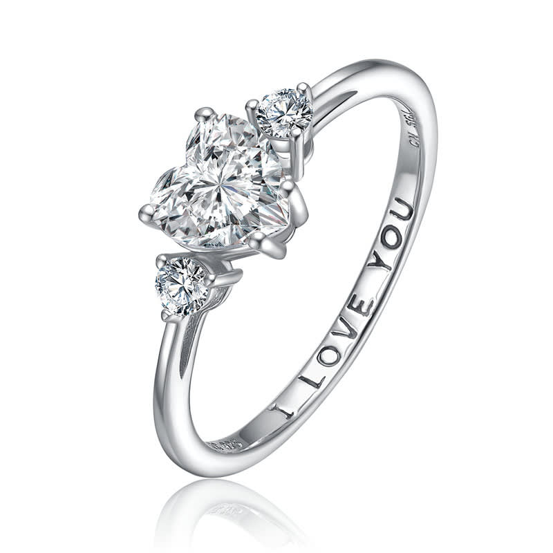 Genevive Sterling Silver with Clear Heart Cubic Zirconias Three Stone I Love You Ring Size 7 Penningtons