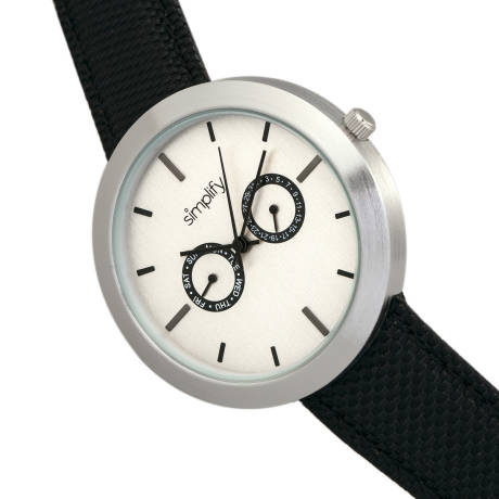 Simplify - The 6100 Canvas-Overlaid Strap Watch w/ Day/Date - White/Black