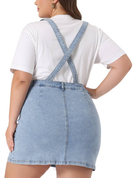 Agnes Orinda - A-Line Overall Cross Back Denim Suspender Skirt