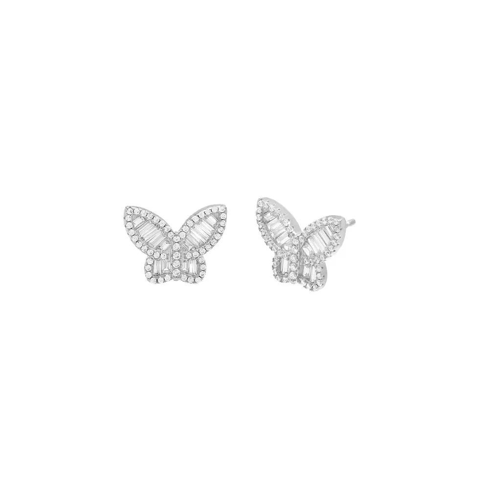 Par Adina Eden -Pave X Baguette Butterfly Stud Earge - Silver