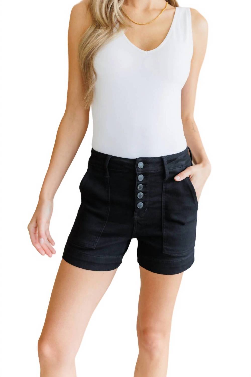 High waisted button shorts store