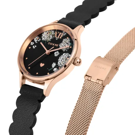 OUI & ME-Bichette 28mm 3 Hand Pink Dial Watch With A Rose Gold Mesh Bracelet