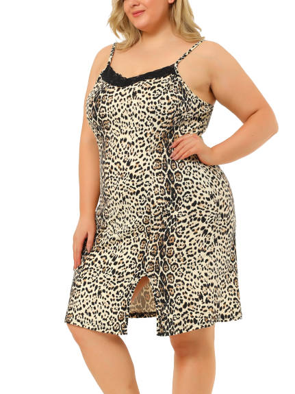 Agnes Orinda - Leopard Print Lace Bodycon Cami Sleep Dress