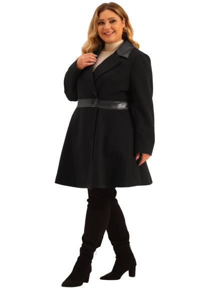 Agnes Orinda - Leather Notched Lapel Long Trench Overcoat