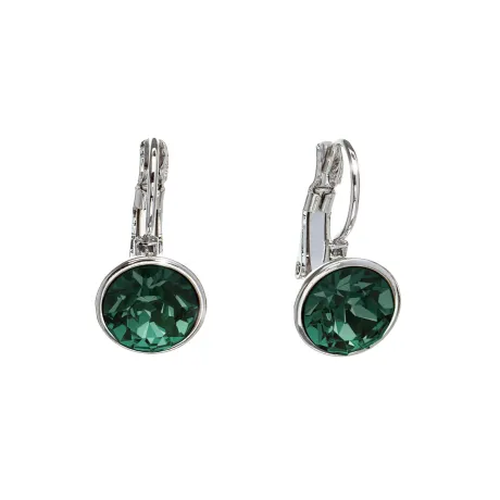 Boucles d'oreilles Leverback en cristal autrichien Emerald Vintage en argent.