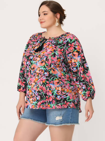 Agnes Orinda - Tie Neck Colorful Floral Loose Beach Tunic Tops