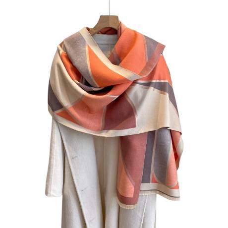 Écharpe à franges beige, gris et orange bloc de couleurs- Don't AsK
