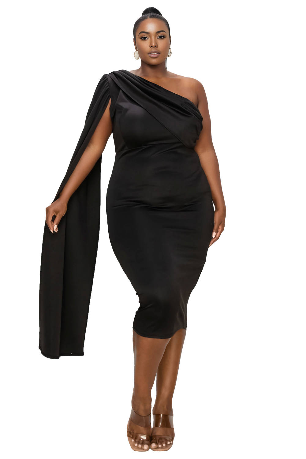 Plus size black one shoulder dress sale