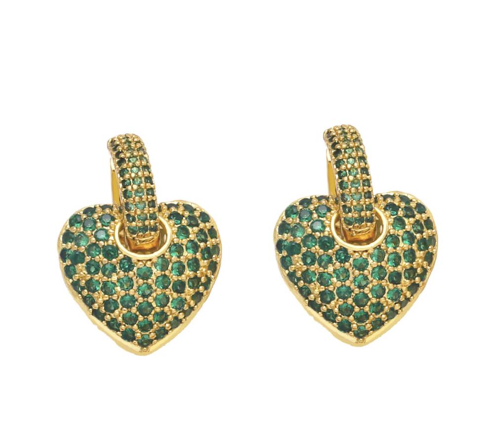 Goldtone & Green CZ Huggie Heart Hoop Earrings by Eva Sky2