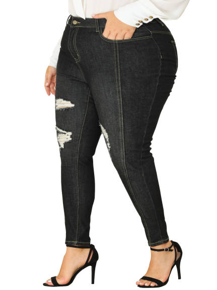 Agnes Orinda - Mid Rise Skinny Ripped Washed Jeans