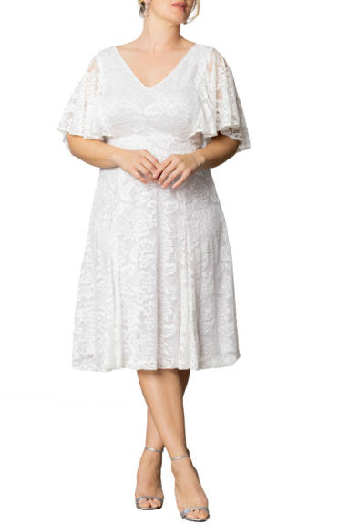 Kiyonna Genevieve Lace Flutter Sleeve Midi Dress (Plus Size)