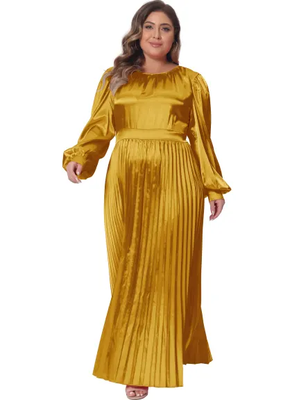 Agnes Orinda - Lantern Sleeve Flowy Pleated Maxi Dress