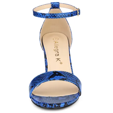 Allegra K - Snakeskin pattern Ankle Strap Heeled Sandals