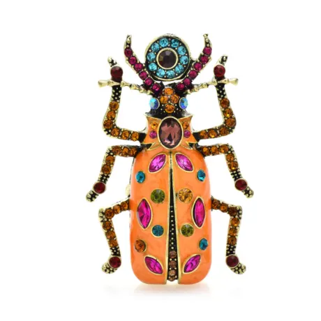 Orange & Multi Colored Crystal Beetle All Seeing Eye Brooch  - Don't AsK