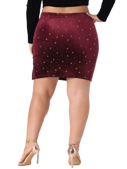 Agnes Orinda - Star Pattern Slit Bodycon Mini Velvet Skirts