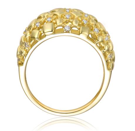 Rachel Glauber 14k Yellow Gold Plated with Cubic Zirconia Dome-Shaped Textured Nugget Ring
