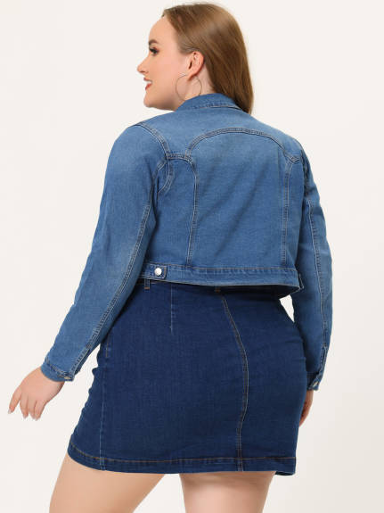 Agnes Orinda - Button Cropped Stitching Denim Jackets