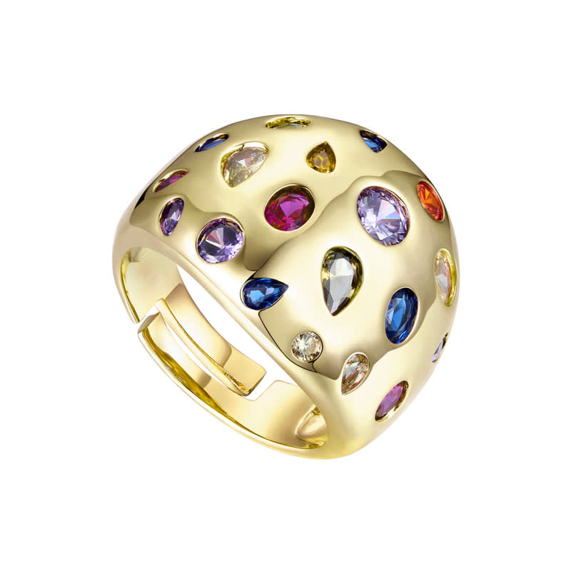 Rachel Glauber 14k Gold Plated with Rainbow Cubic Zirconia Dome Ring Size 6 Penningtons