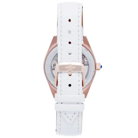 Empress - Magnolia Automatic MOP Skeleton Dial Leather-Band Watch - White/Rose Gold