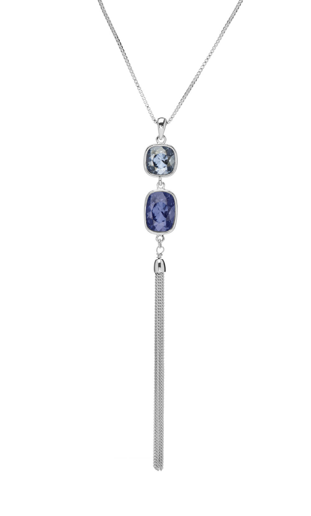 Montana Blue Shade Crystal Tassle Necklace made with Quality Austrian Crystals - MICALLA
