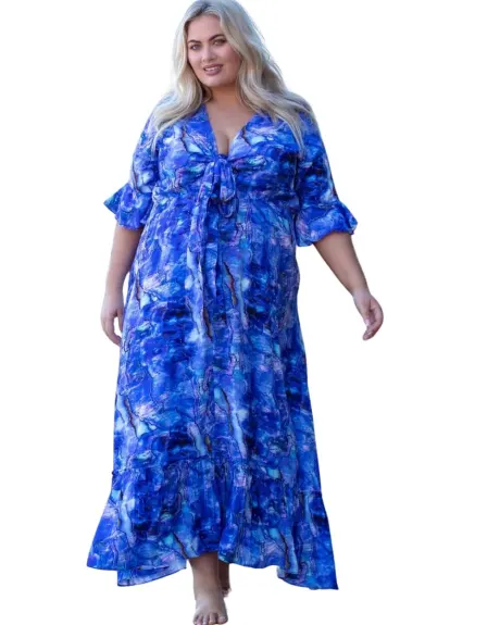 Nicole Tie Front Plus Size Maxi Dress in Abalone Shell
