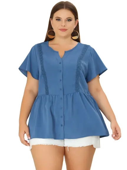 Agnes Orinda - Short Sleeve Button Down Peplum Shirt