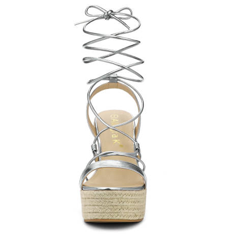 Allegra K- Espadrilles Platform Wedges Heel Rose Gold Lace Up Sandals