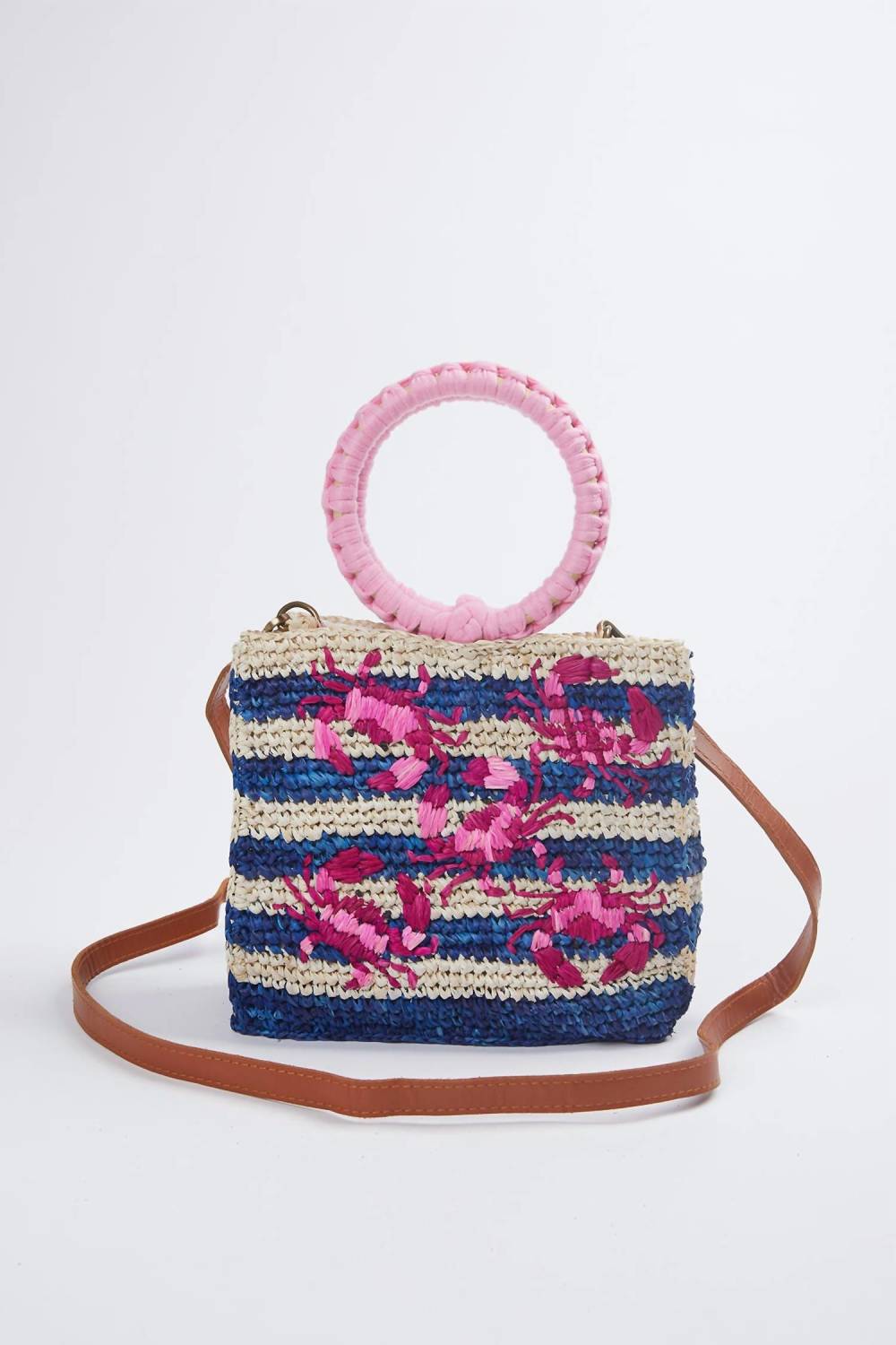 ETHNiQUE - Shelly Embroidered Raffia Cross-Body Wristlet Bag