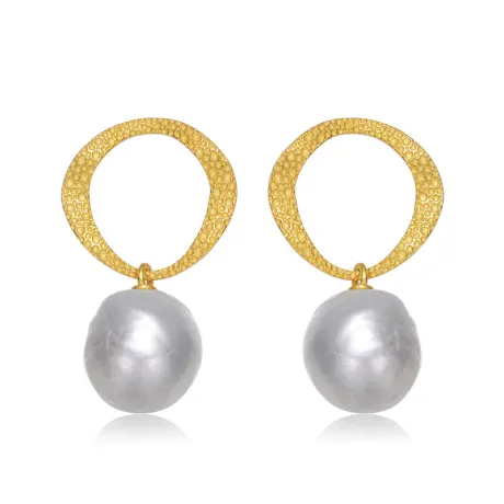 Genevive Boucles d'oreilles pendantes en argent sterling plaqué or jaune 14 carats avec véritables perles d'eau douce