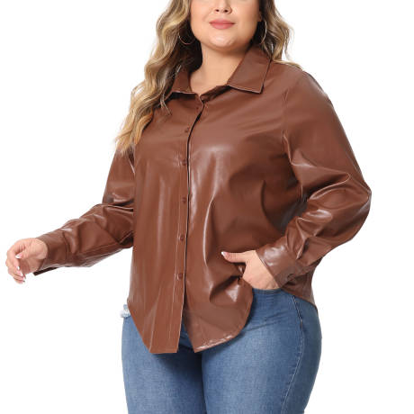 Agnes Orinda - Faux Leather Button Motorcycle Casual Jacket