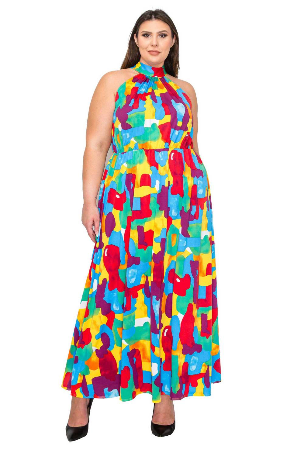 Arroyo Halter Neck Maxi Dress in Abstract Print - L I V D