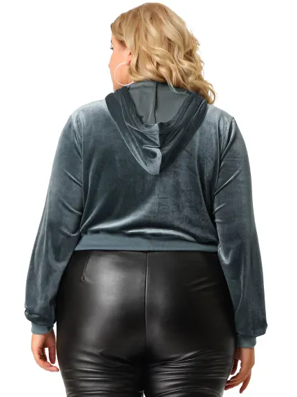 Agnes Orinda - Full-Zip Sweatshirt Cropped Velvet Hoodie