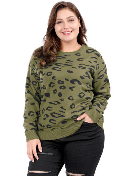 Agnes Orinda - Crew Neck Knitted Leopard Sweater Pullover