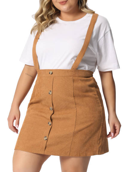 Agnes Orinda- Button A-Line Corduroy Mini Suspender Skirt