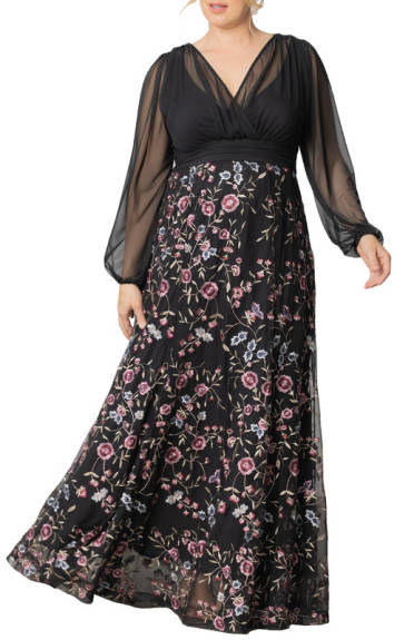 Kiyonna Isabella Embroidered Mesh Formal Gown (Plus Size)
