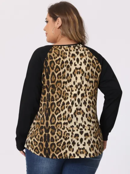 Agnes Orinda - Leopard Print Colorblock Raglan T-Shirt