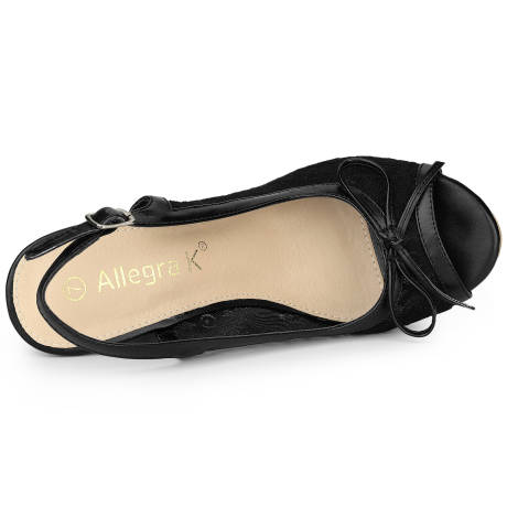 Allegra K- sandales à talon compensé noir en dentelle pour femme