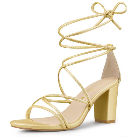 Allegra K- Straps Lace Up Chunky Heel Sandals