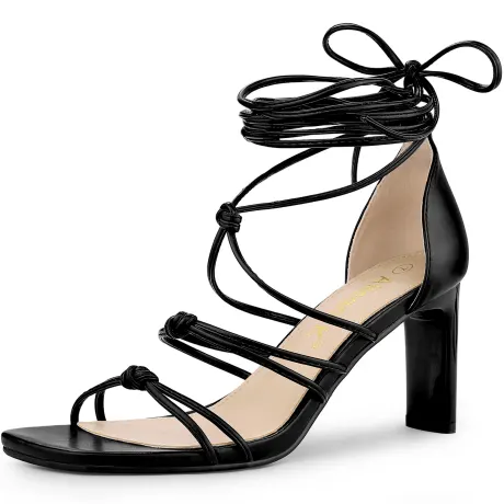 Allegra K - Square Toe Heels Lace Up Knot High Heels Sandals