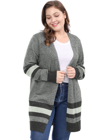 Agnes Orinda - Striped Contrast Color Sweater Cardigans
