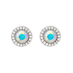 Silvertone Aurora Borealis  2-in-1 Crystal Halo Stud Earrings made with Quality Austrian Crystals - MICALLA