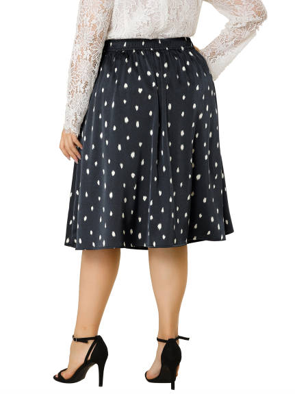 Agnes Orinda - A Line Abstract Dots Elastic Waist Midi Skirt